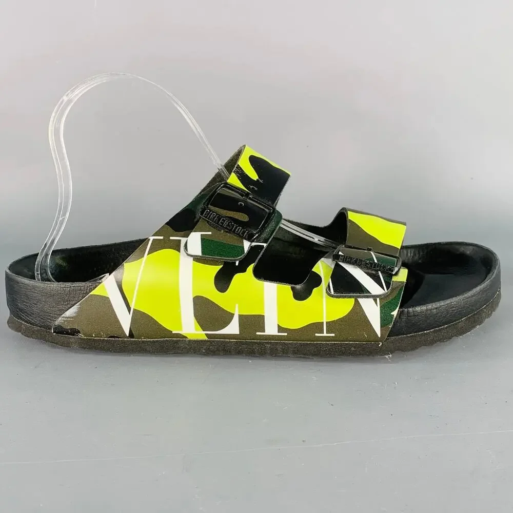 VALENTINO Size 10 Green Olive Camouflage Leather Belted Sandals